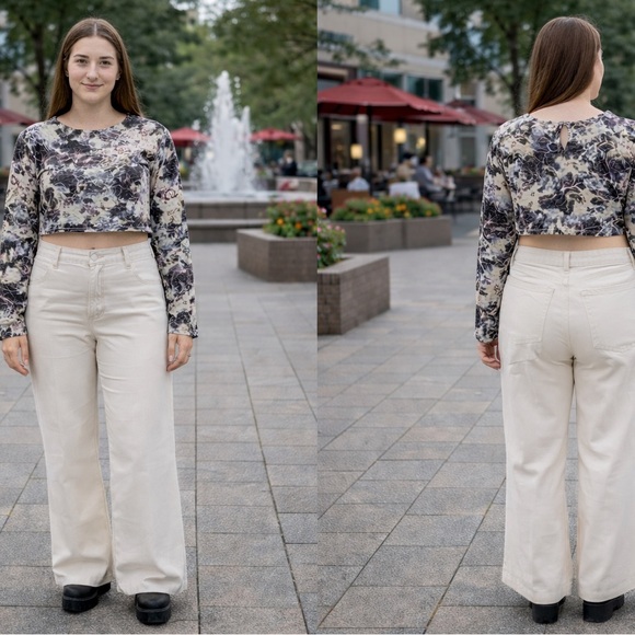 Philosophy Tops - Philosophy Marbled Black and Cream Cropped Top Blouse size Small - EUC
